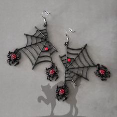 New Metal Earrings Earring 2x2.5" Tags: Halloween Horror Emo Scene Goth Punk Rockabilly Fashion Jewelry Accessory Spider Black Widow Web Black Spooky Jewelry For Party, Black Spooky Jewelry For Costume Party, Spooky Black Jewelry For Party, Black Spooky Party Jewelry, Black Novelty Jewelry For Party, Novelty Black Jewelry For Party, Emo Metal Earrings For Parties, Punk Dangle Earrings For Party, Emo Style Metal Earrings For Party