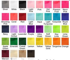 color chart for different shades of paper with the names and colors in each section on it