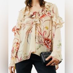 Lightweight Fabric Blush Color. Oversized Fit , Made In India. 100% Polyester Nwt. Oversized Floral Print Blouse, Pink Blouse For Fall Brunch, H&m Long Sleeve Floral Print Tops, Oversized Chic Blouse For Brunch, Feminine Ruffled Blouse For Daytime, Oversized Feminine Pink Top, H&m Trendy Spring Blouse, H&m Pink Blouse For Summer, Chic H&m Blouse With Floral Print