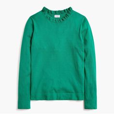 J Crew Stripped Ruffle-Neck Sweater In Green Cotton. Classic Fit. Hits At Hip. Machine Wash. Import. Item As298 Green Ruffled Winter Tops, Winter Green Ruffled Tops, Green Ruffled Tops For Winter, Casual Green Top With Ruffled Collar, Casual Green Tops With Ruffled Collar, Sweater For Women, Green Cotton, Online Purchase, Green Color