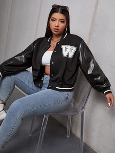 Black Long Sleeve Varsity Jacket For College, Black Oversized Varsity Jacket For College, Black College Outerwear With Letter Print, Trendy Black Varsity Jacket With Letter Print, Black Varsity Jacket With Letter Patch For College, Senior Class Shirts, Class Shirts, Plus Size Jackets, Class Shirt