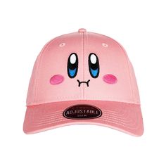 Show off your love of everybody's favorite rotund pink hero with this women's Kirby baseball cap. Show off your love of everybody's favorite rotund pink hero with this women's Kirby baseball cap. 23-in. inner circumference 2-in. curved brim Embroidered Kirby face on front Tuck strap with slideFABRIC & CARE Cotton Wipe clean ImportedSETUP INFORMATION Baseball cap Size: One Size. Gender: female. Age Group: adult. Pink Fitted Hat With Curved Brim, Pink Trucker Hat With Curved Visor, Pink Dad Hat With Curved Brim For Sports, Pink Curved Brim Dad Hat For Sports, Trendy Pink Trucker Hat With Curved Visor, Pink Sports Visor Baseball Cap, Pink Curved Bill Hat For Baseball Season, Pink Adjustable Dad Hat For Sports, Trendy Pink Dad Hat With Curved Visor