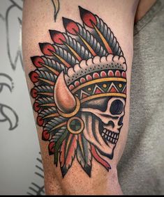 American Traditional Indian Tattoo, Traditional Feather Tattoo, Traditional Native American Tattoos, American Traditional Shoulder Tattoo, American Traditional Cowboy Tattoo, Traditional Tattoo Nature, Traditional Indian Head Tattoo, Indian Headdress Tattoo Men, Traditional Tattoo Indian