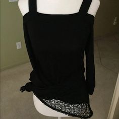 Deep Black Cold Shoulder Top, 3/4 Length Sleeves, Lace Hemline (I’ve Knotted) Trendy And Stylish, Day To Night Square Neckline With 2” Straps Nwt Fitted Blouse With 3/4 Sleeves For Night Out, Black 3/4 Sleeve Tops For Evening, Black 3/4 Sleeve Party Top, Spring 3/4 Sleeve Top For Night Out, Spring Tops For Night Out With 3/4 Sleeves, Black Cold Shoulder Top, Pink Lace Tops, Balloon Sleeve Blouse, Cold Shoulder Long Sleeve