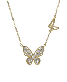 in stock Macy's Gold Cubic Zirconia Jewelry, Macy's Gold Necklaces For Wedding, Double Butterfly, Macys Jewelry, Butterfly Pendant Necklace, Butterfly Pendant, Gold Pendant Necklace, Cubic Zirconia, Gold Plate