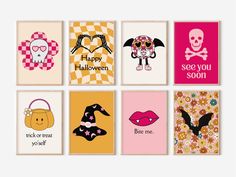 six halloween cards with different designs on them