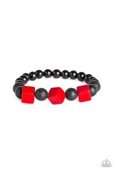 An earthy collection of shiny black beads, black lava rock beads, and red wooden cubes are threaded along a stretchy band around the wrist for a seasonal flair.

Sold as one individual bracelet. Lava Rock Bracelet, Lava Bead Bracelet, Wooden Cubes, Red Bracelets, Lava Rock, Unisex Bracelets, Paparazzi Accessories, Lava Bead, Affordable Jewelry