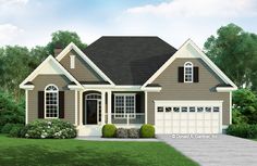 this is a computer rendering of the front elevation of these house plans, which include two story homes and three car garages