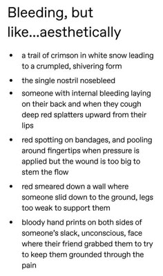 Traumatic Writing Prompts, Writing Amnesia, Writing Gore, Writing Tips Gore, Vampire Writing Promts, Tips For Writing Horror, Torture Methods For Writing, Whump Prompts Collapse, Writing Tips Injuries