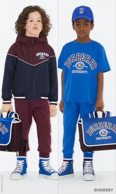 Back to school with Burberry Kids Boys University Blue Backpack! Elevate scholar-chic style with a classic canvas adorned with leather trims. Pair it seamlessly with the College Graphic Hooded Jacket, Jogger Pants, and High-top Sneakers. Complete with a stylish cap and tee. 🎒📚 #BurberryKids #BackToSchool Image: Burberry Backpack University, University Backpack, Blue College, Back To School Outfit, Stylish Caps