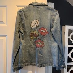 Brand New, Never Worn. In Mint Condition. Purchased Without Inner Label By Collar. Embellished Long Sleeve Cotton Denim Jacket, Trendy Embellished Cotton Outerwear, Casual Cotton Embellished Outerwear, Embellished Fitted Denim Jacket, Embellished Jackets, Couture Denim, Embellished Jacket, Denim Blazer, Sewing Ideas