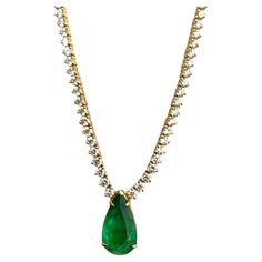 Significant 7.5 ct Emerald drop pendant on a 24-inch, graduated Diamond necklace with 11ct round Diamonds set in 18k yellow gold. This design is also available in 7.3 ct Emerald and half Diamond-half chain necklace. See the last image for reference. Graduation Necklace, Round Diamond Setting, Drop Pendant, Round Diamonds, Jewelry Necklace Pendant, Diamond Necklace, Emerald, Chain Necklace, Jewelry Necklaces