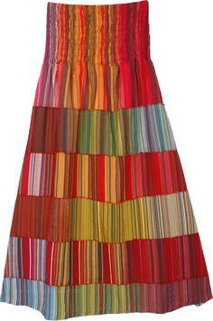 All that works cotton skirt in breathable cotton fabric, a splendid horizontal patchwork skirt in red and orange hues.  It is stitched by attaching horizontal rows of fabric in 6 rows. #tlb #Patchwork #Misses #MaxiSkirt #Striped #smockedwaistlongskirt #cottonsummerlongskirt #bohocottonlongskirt Cotton Patchwork Maxi Skirt, Red Cotton Long Skirt, Red Cotton Lined Maxi Skirt, Red Cotton Maxi Skirt With Lining, Multicolor Cotton Patchwork Maxi Skirt, Red Patchwork Skirt For Spring, Red Bohemian Cotton Skirt, Spring Red Patchwork Skirt, Bohemian Red Cotton Skirt