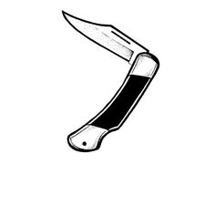 a black and white drawing of a knife with a sharp blade on it's end