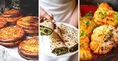 there are pictures of different food items in this collage, including tortillas and burritos