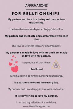 an affirmation poem with the words for love and affection in pink, black and white