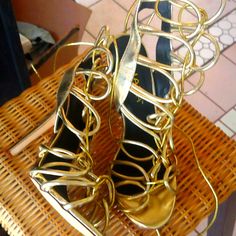 Gold Strappy 4" Stilettos, Never Worn. Size 7 Gold Gladiator Heels, Gladiator Heels, Shoes Women Heels, Shoes Heels, Size 7, Women Shoes, Heels, Women Shopping, Gold