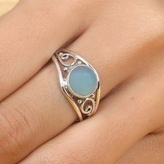 "Natural Chalcedony Ring, Sterling Silver Ring, 925 Silver Ring, Gift for Her, Vintage Ring, Boho Ring, Handmade Ring, Silver Chalcedony Ring Gemstone Name - Chalcedony Stone Quality - AAA Ring Size - US-8.5 / UK-Q weight - 2.84 gm Stone Shape - As shown in the picture We serve complete 925 sterling silver Jewelry and genuine properties of the stone. The products are dispatched from the small business from UK. Product Quality and Packaging - Our all products are 925 Silver Stamped which shows th Silver Opal Ring With Accent Stones, Sterling Silver Opal Ring With Stone Setting, Sterling Silver Opal Ring For Promise, Sterling Silver Oval Cabochon Gemstone Ring, Formal Handmade Chalcedony Rings, Silver Oval Chalcedony Rings, Elegant Silver Chalcedony Rings, Handmade Sterling Silver Crystal Ring With Oval Cabochon, Yellow Gemstone Ring