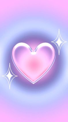 a pink heart surrounded by white stars on a blue and pink background with swirls