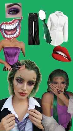 a collage of photos with different costumes and makeup on them, including a woman's face