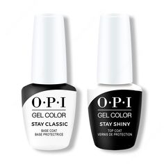 OPI GelColor - Stay Classic Base & Stay Shiny Top Coat 0.5 oz is the perfect pair for creating a gel manicure. An all in one set that includes Stay Classic Base Coat and Stay Shiny Top Coat, this combo is the same classic formula with a new enhanced packaging.   OPI Gelcolor soak off gel polish (released on October of 2011) applies just like traditional nail polish, but gives your like a super shiny finish that lasts up to two weeks. You can just simply apply the gel like regular nail polish and cure it under a UV or LED lamp for the specified period of time.   How long does it take for OPI Gelcolor to cure?The curing times for Gelcolor gel polish is highly dependent on the type of lamp that you are using. For LED Lamps, Gelcolor will take 20-30 seconds to cure. However, with a UV Lamp, it Cheap Lamps, Regular Nail Polish, Gel Cleanser, Soak Off Gel, Gel Manicure, Base Coat, Gel Color, One Set, Top Coat