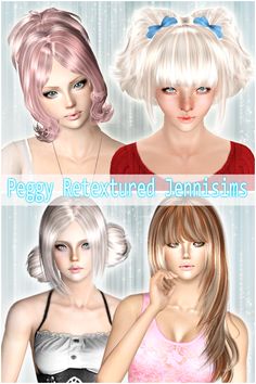 three different styles of female hair for the simse game, peggy retired jeansins