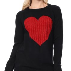 Crew Neck Pullover Sweater With Cable Knit Heart In The Center. Size Up For A Relaxed Fit. Fabric: 55% Cotton 45% Acrylic Knit Heart, Womens Knit Sweater, Knitted Heart, All My Heart, Comfortable Sweater, Heart Sweater, Beautiful Sweater, Knitted Top, Pullover Sweater Women