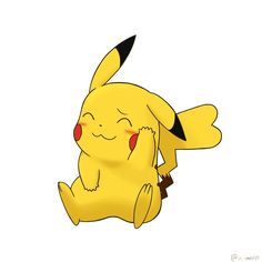 the pikachu is sitting down with its eyes closed