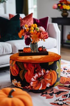 Discover cozy Halloween-themed ottomans that add spooky elegance to your home decor. Perfect for stylishly embracing the festive season, this pin features 1 inviting image showcasing these functional and fashionable pieces.