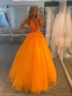 Orange v neck tulle lace long prom dress, orange evening dress,PD22663 on Storenvy Orange Evening Dress, Prom Dress Orange, Orange Evening Dresses, Orange Prom Dresses, Evening Dress Long, Professional Dress, V Neck Prom Dresses, Cheap Evening Dresses, Cute Prom Dresses