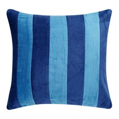 a blue striped pillow on a white background