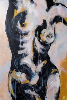 an abstract painting of a man's torso in black, white and yellow colors