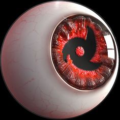 an eyeball with red and black swirls in it's center, surrounded by white marble