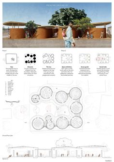 an architectural diagram with people walking around and on the other side, in front of a building