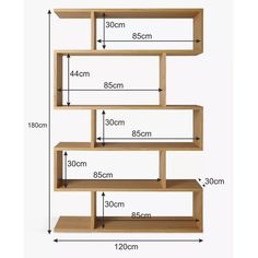 three wooden shelves are shown with measurements for each shelf, and the width is inches