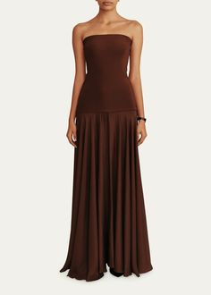 ESSE Studios Illi Strapless Drop-Waist Maxi Dress - Bergdorf Goodman Esse Studios, Maxi Silk Dress, Wedding Guess Dress, Navy Gown, Black Tie Wedding Guests, Combination Fashion, 27 Dresses, Strapless Neckline