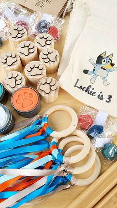 an assortment of crafting supplies on a table