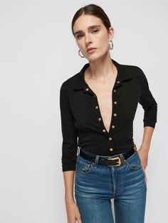 Your classic collared button up with front seams for a flattering touch. Keep it buttoned for a perfectly polished look, or let a few loose when those happy hour plans happen… (This one comes in Jet Black.) | Women's Jarah Top in Jet Black | Ethical Essentials Happy Hour Outfit, Top With Buttons, Nation Ltd, Athleisure Women, Mens Flannel, Mens Loungewear, Performance Wear, Mens Big And Tall, Mens Swimwear