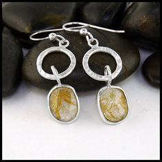 Golden Rutilated Quartz Drop Earrings Sterling Silver Drop Earrings, Earring Display, Silver Drop Earrings