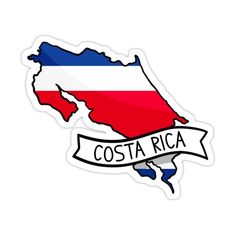 costa rica sticker with the country's flag and ribbon around it, on a white background