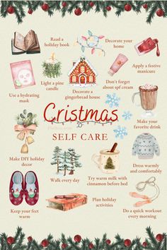 Self Care Holidays, How To Feel More Christmassy, How To Get In The Christmas Mood, 2025 Bucket List Ideas, Winter Self-care, Winter Self Care Ideas, Christmas Bucket List Aesthetic, Christmas Checklist Things To Do, Winter Self Care Aesthetic