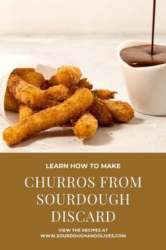 churros from sourdough disard on a plate with dipping sauce