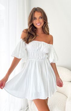 Paradise Puff Sleeve Dress White – Beginning Boutique US