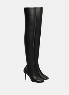 Courrèges synthetic stretch nappa leather-look thigh-high boots with lingerie details. Stiletto heel and rounded toe. Made in Italy. Dimensions: Calf circumference: 42.5 cm. Stem: 85 cm. Heel: 9 cm. Fits true to size, choose your regular size. French sizing. Hand Makeup, Thigh Boot, Sneaker Jewelry, Flat Boots, Wallet Bag, Thigh High Boots, Small Leather Goods, Thigh High, Nappa Leather