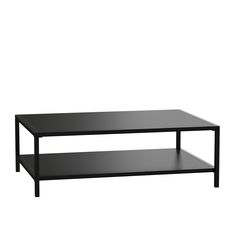 a black coffee table sitting on top of a white floor