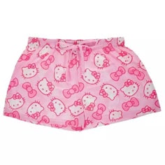 Cute Matching Pajamas For Best Friends, Hello Kitty Pajama Shorts, Hello Kitty Shorts, Pink Shorts Outfits, Hello Kitty Top, Hello Kitty Shirts, Hello Kitty Shirt, Cute Bottoms, Light Pink Background