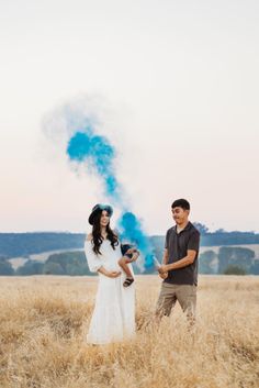 We're loving this beautiful outdoor gender reveal captured by Sierra Kopinski Photography for the Perez' 💙 Thank you for including our gender reveal biodegradable powder cannons 🎉 "Can't wait to celebrate this new little babe next month 🤍🤍" 📌FOLLOW us and TAP to shop your gender reveal biodegradable powder cannons for your upcoming gender party💖📌 Gender Reveal Powder Cannon, Gender Reveal Powder, Celebration Ideas