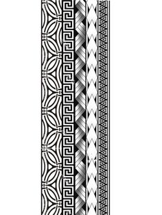 a black and white pattern with geometric designs on the border, as well as an image of