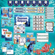 finding nemo welcome sign, classroom helpers and activity sheets for the disney movie