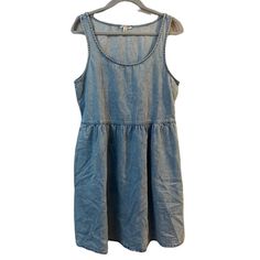 New American Eagle Sleeveless Denim Fit And Flare Dress Blue Denim Chambray Size Large Tall Brand New Without Tags Has Pockets Casual Dark Wash Sleeveless Denim Vest, Washed Sleeveless Denim Vest For Spring, Spring Washed Sleeveless Denim Vest, Sleeveless Washed Denim Vest For Spring, Casual Sleeveless Denim Vest For Spring, Sleeveless Dark Wash Denim Vest For Summer, Casual Sleeveless Denim Dress For Summer, Denim Sleeveless Sundress, Sleeveless Denim Sundress